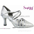 silver spark closed toe middle heel Ankle strap ballrom dance shoes